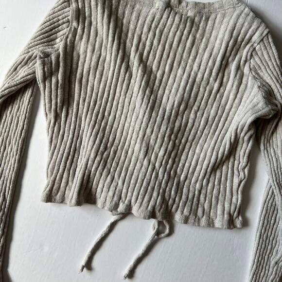 Urban‎ Outfitters Long Sleeve Crop Top Size L Lace Up Ribbed Knit - Picture 5 of 6